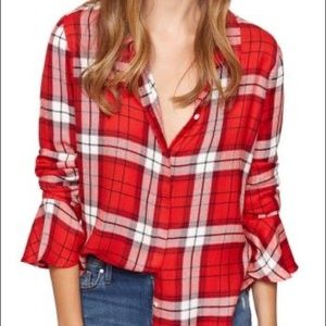 Sanctuary Plaid Ruffle Sleeve Top
